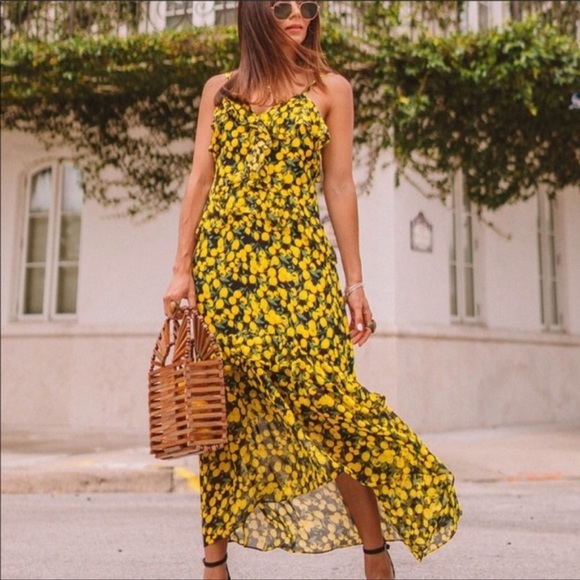 Parker Lemon Asymmetrical Tiered Midi Dress In Limon Size Medium - Picture 3 of 12